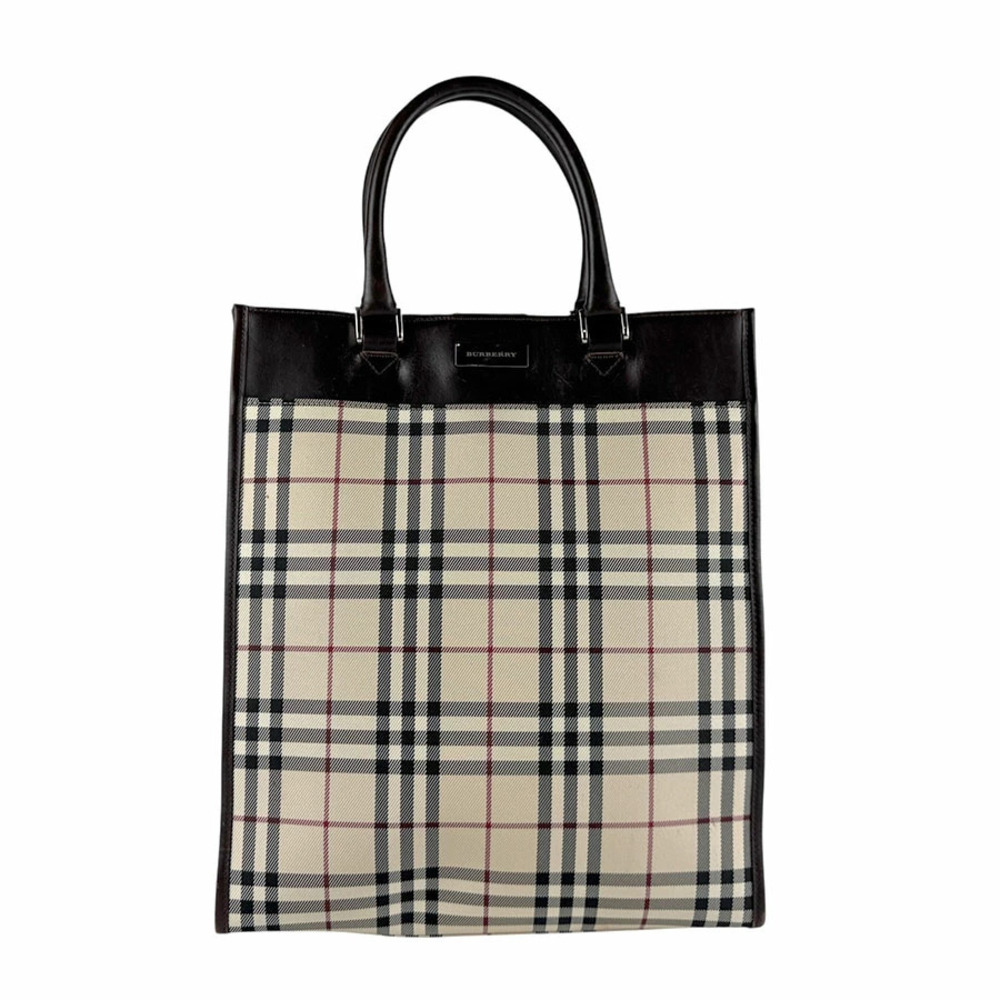 Burberry handbag canvas leather beige brown